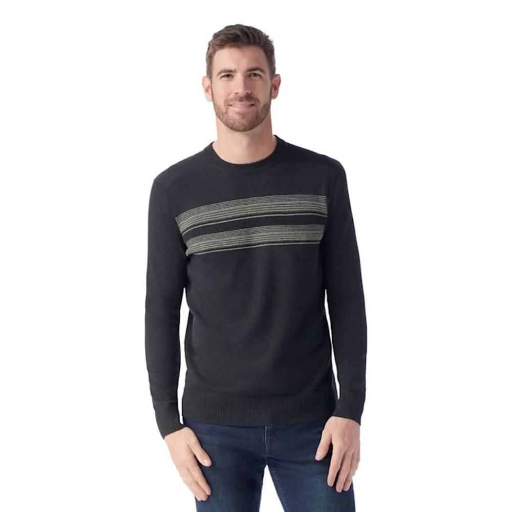 Smartwool Sparwood Stripe Crew Sweater Men's Large Black Knit Wool Blend